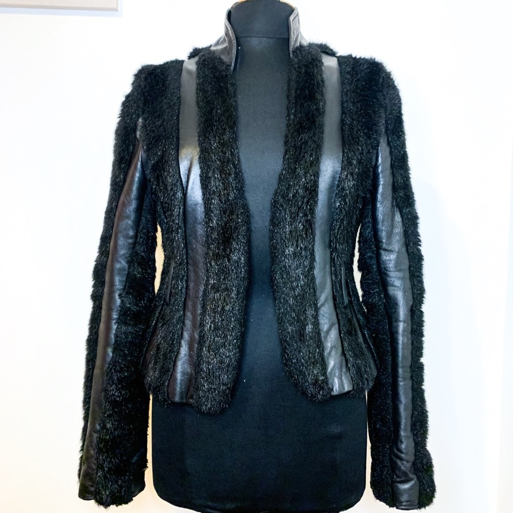 Black Leather Jacket Faux Fur - Arden B